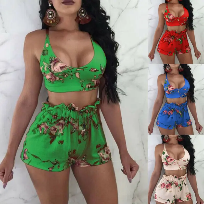 Женский раздельный купальник с высокой талией бикини цветочным принтом пуш-ап и