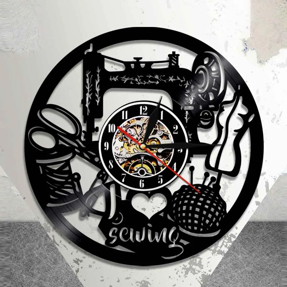 Настенные часы с виниловой пластиной швейная машина художественное хобби декор