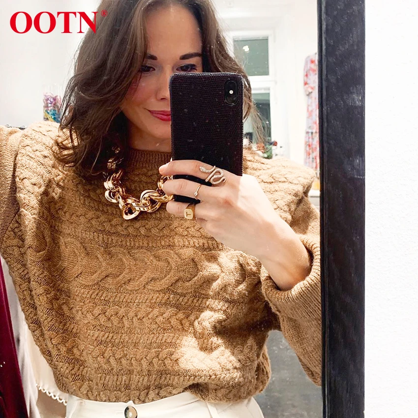 OOTN Autumn Winter Women Pullover Sweater Khaki Knitted Long Sleeve Female Casual O Neck Ladies Jumper Streetwear 2020 | Женская одежда