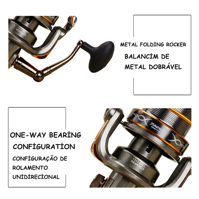 Yumoshi 8000-9000 metal 13+1BB Spinning Fishing Reels One Way Clutch Reel surf casting molinete Feeder troll | Спорт и развлечения