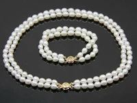 2 row genuine natural white oval freshwater 8 9mm pearl necklace bracelet