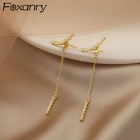 foxanry prevent allergy 925 stamp stud earrings for women new trend elegant zircon tassel bride jewelry gift wholesale
