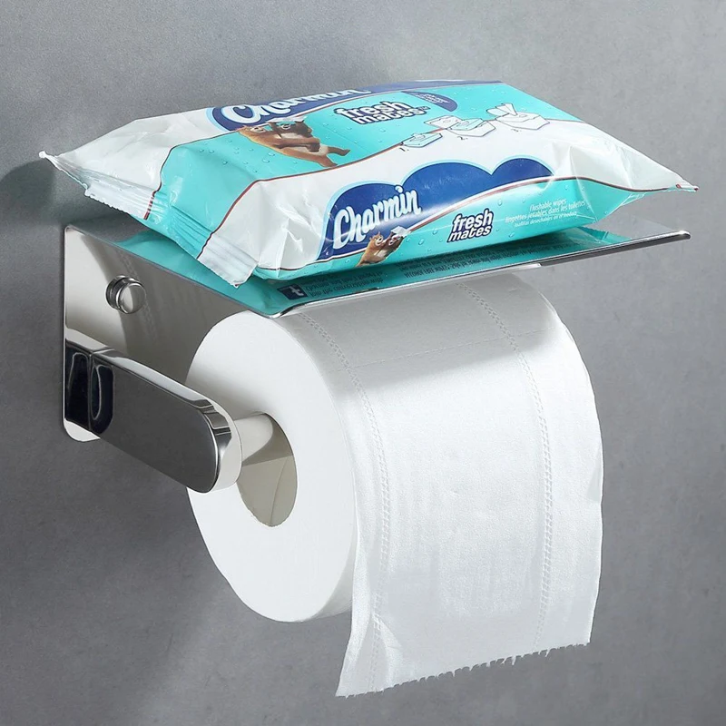 

1 Pcs Bathroom Paper Tissue Holder with Mobile Phone Storage Shelf & 1 Pcs Vertical Roll Holder Paper Napkin Shelf