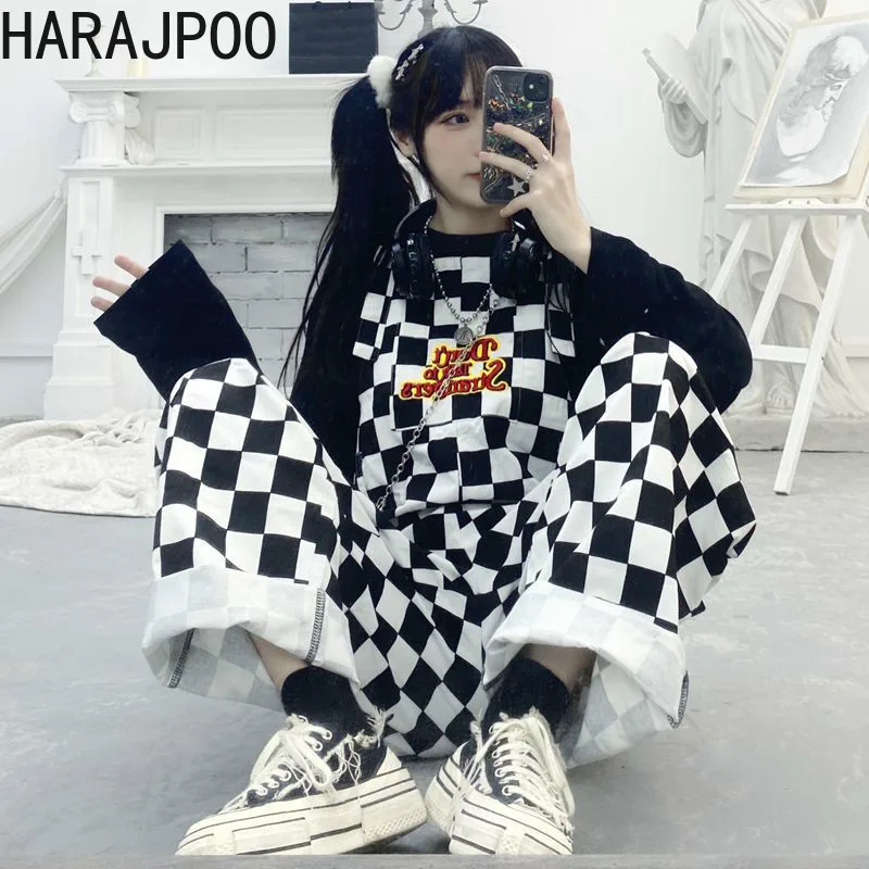 

HARAJPOO Women Pants Streetwear Korean Version Loose Cow Print Harajuku Spring Autumn 2021 New Straight Overalls Wide Leg Pants