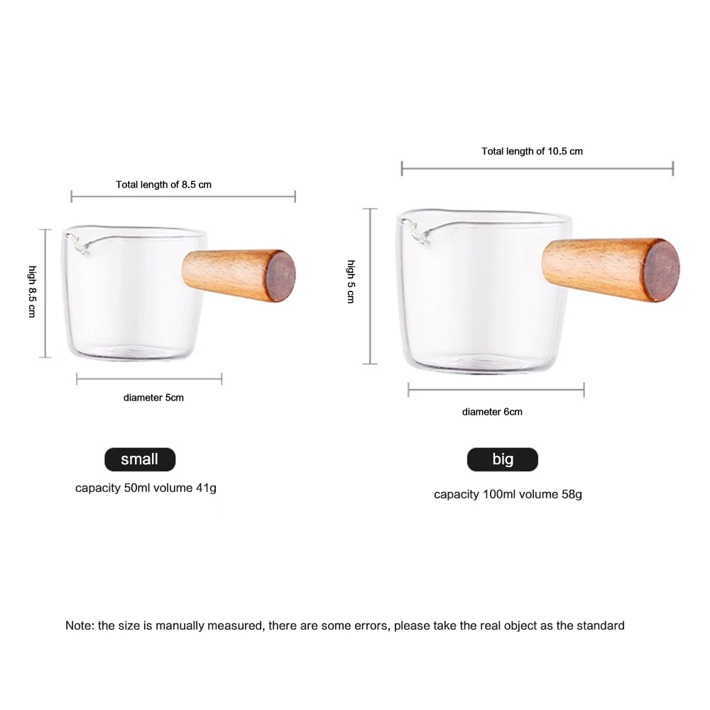 

1PC Wooden Handle Multifunctional Coffee Mini Milk Cup Kitchen Sauce Plate Honey Juice Bucket Cup Glass Milk Pot Gravy Boat