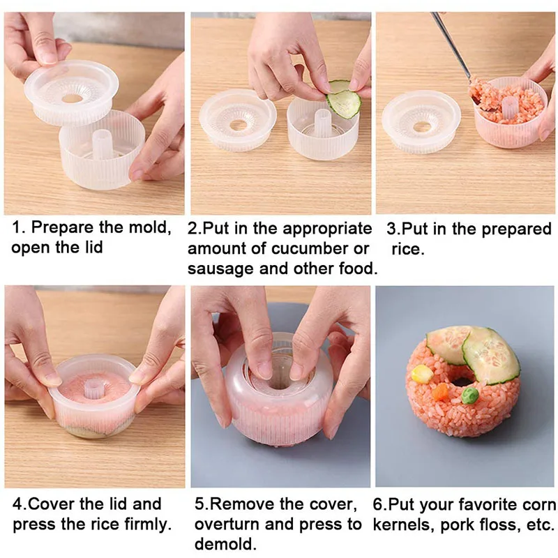 

Donut Shape Onigiri Form Plastic Non-Stick Sushi Maker Set DIY Easy Rice Ball Press Mold Seaweed Making Kit Kitchen Accessories