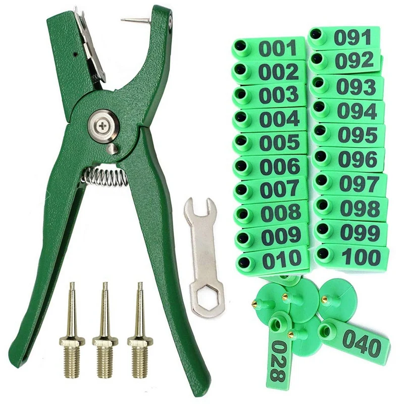 

Livestock Animal Ear Tag Pliers, with Number 001-100 Ear Tags and 3 Pins, for Installing Cattle Sheep Pigs Ear Tags