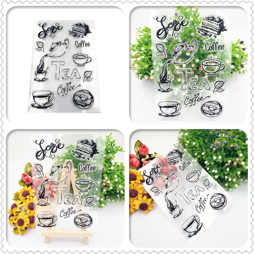 Резиновые штампы для чая и кофе крафт прозрачные силиконовые скрапбукинга