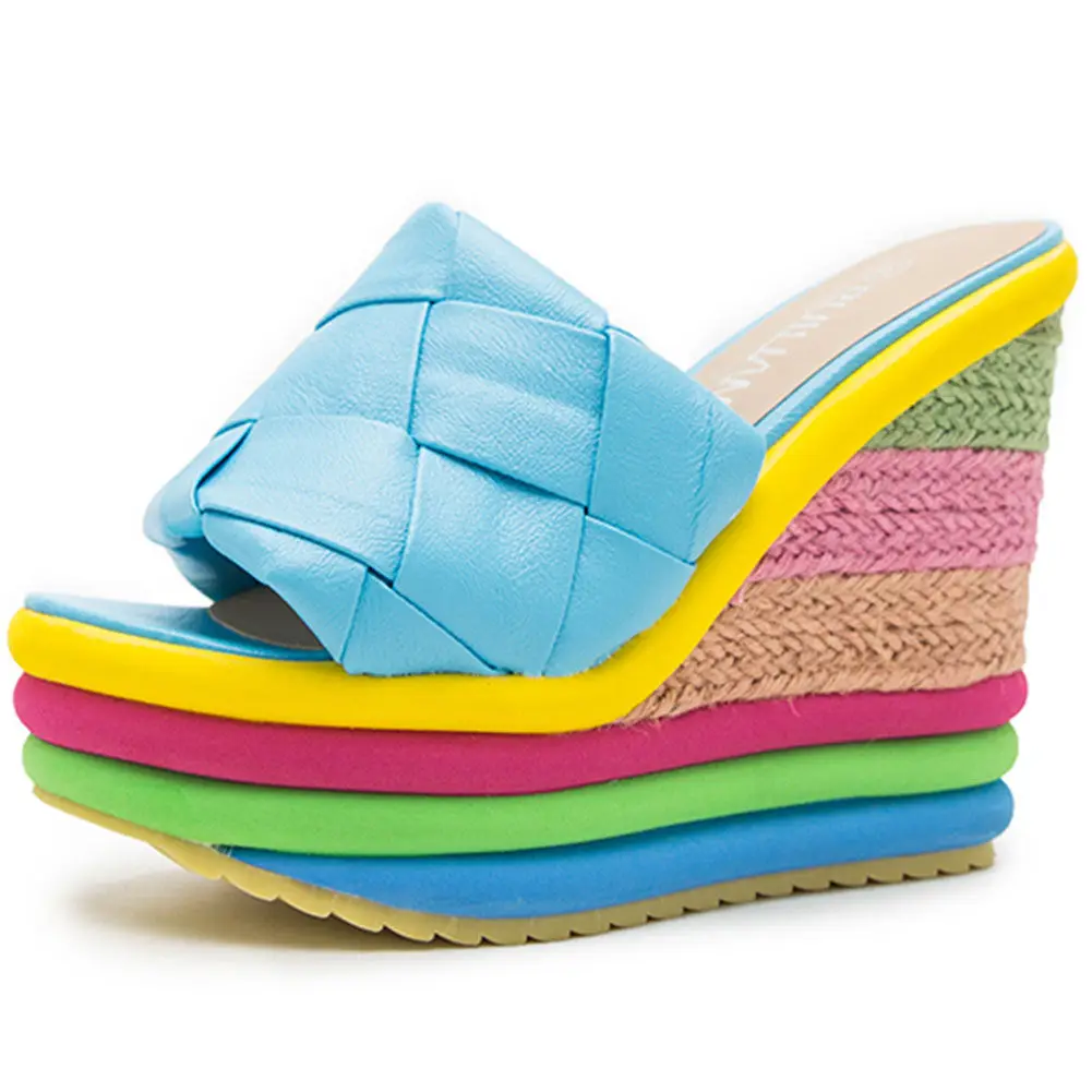 

2021 New Arrival Brand Design Sandals INS Hot Sale Colorful Rainbow Sandals Women 2020 Summer High Wedges Shoes Woman