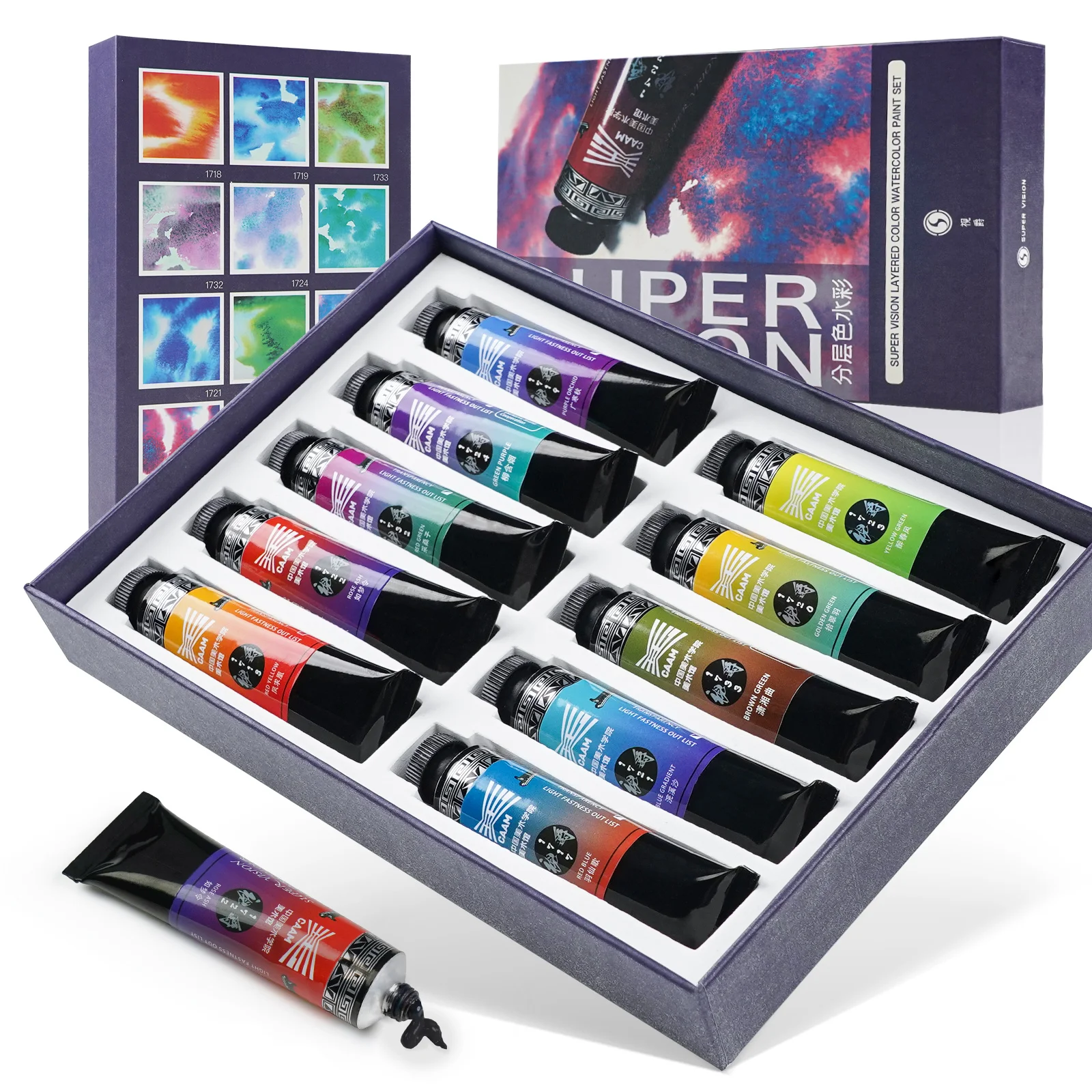 Super Vision Watercolor Paint 15ml Tube 10 Layered Colors Set for Artist Beginners Students