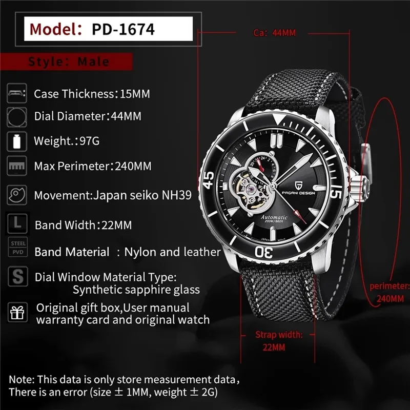 Часы наручные PAGANI Мужские механические брендовые Роскошные спортивные