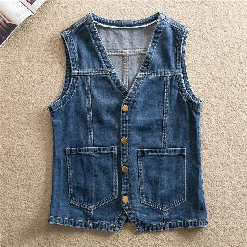 Жилет женский джинсовый однотонный повседневный жилет без рукавов джинсовое