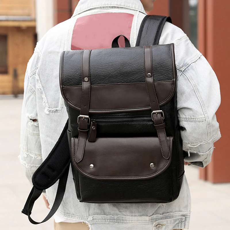 

Vintage Leather Backpacks For School Bags Men PU Travel Leisure Backpacks Retro Casual Bag Schoolbags Teenager Students
