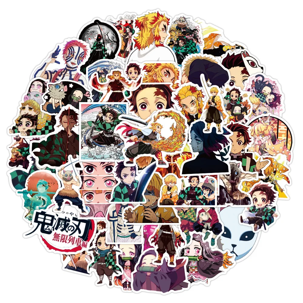 Demon Slayer-pegatinas de Anime de Kimetsu No Yaiba para ni&ntilde;os, calcoman&iacute;as de monopat&iacute;n para ordenador port&aacute;til, equipaje de motocicleta, regalo, 50 Uds.-4