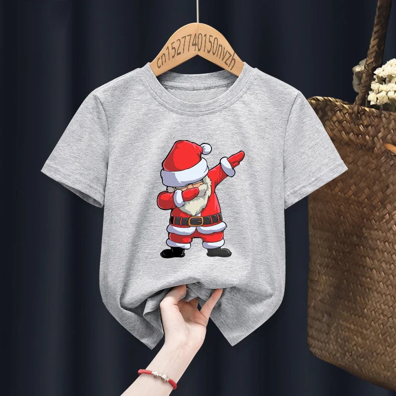 Dabbing Santa Merry Christmas Red Kid T-shirts Children Baby Black Harajuku Kawaii Clothes Boy Girl Tops Gift Present ,Drop Ship