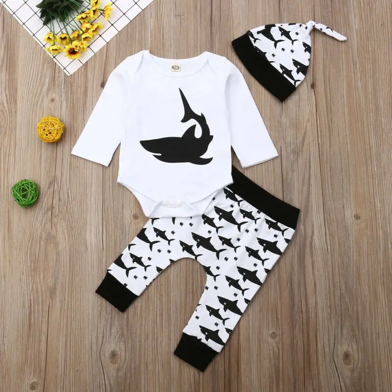 2019 комбинезон с длинными рукавами и принтом акулы для новорожденных мальчиков