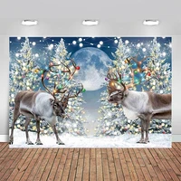 reindeer backdrop christmas winter landscape snowy forest background xmas holiday wonderland baby shower party decor banner