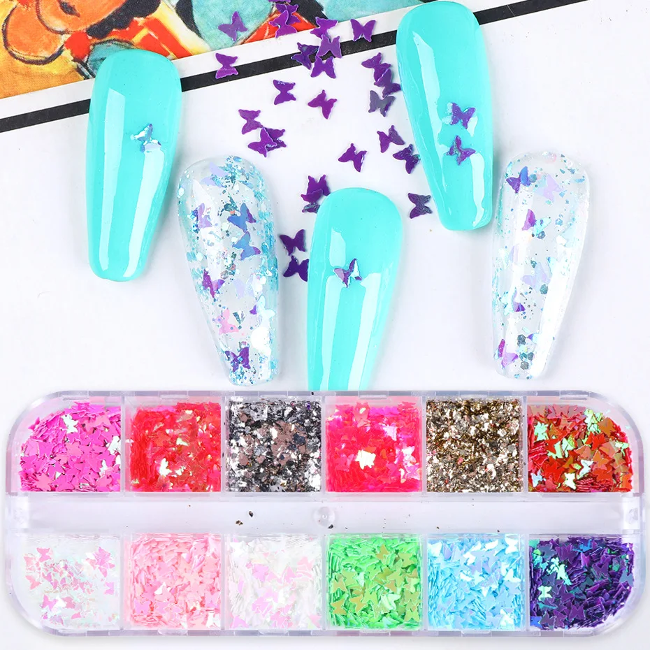 

Holographic Nail Polish Sequins Sequins 3D Thin Butterfly Flake Laser Chameleon Gel Polish Nail Art Decoration AccessoriesHD1622