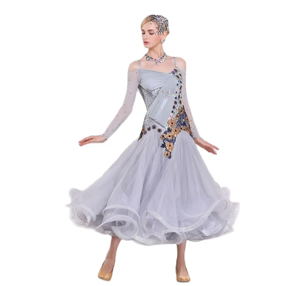 

B-16256 Standard Ballroom Dresses Women Lycra Long Sleeve Waltz Dancing Costume Adult Waltz Ballroom Competition Dance Dress