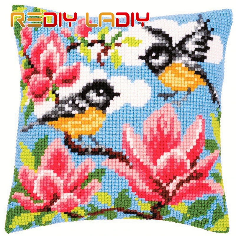 Сделай Сам Вышивка крестом Наволочка на подушку цветами и птицами не сужающемся