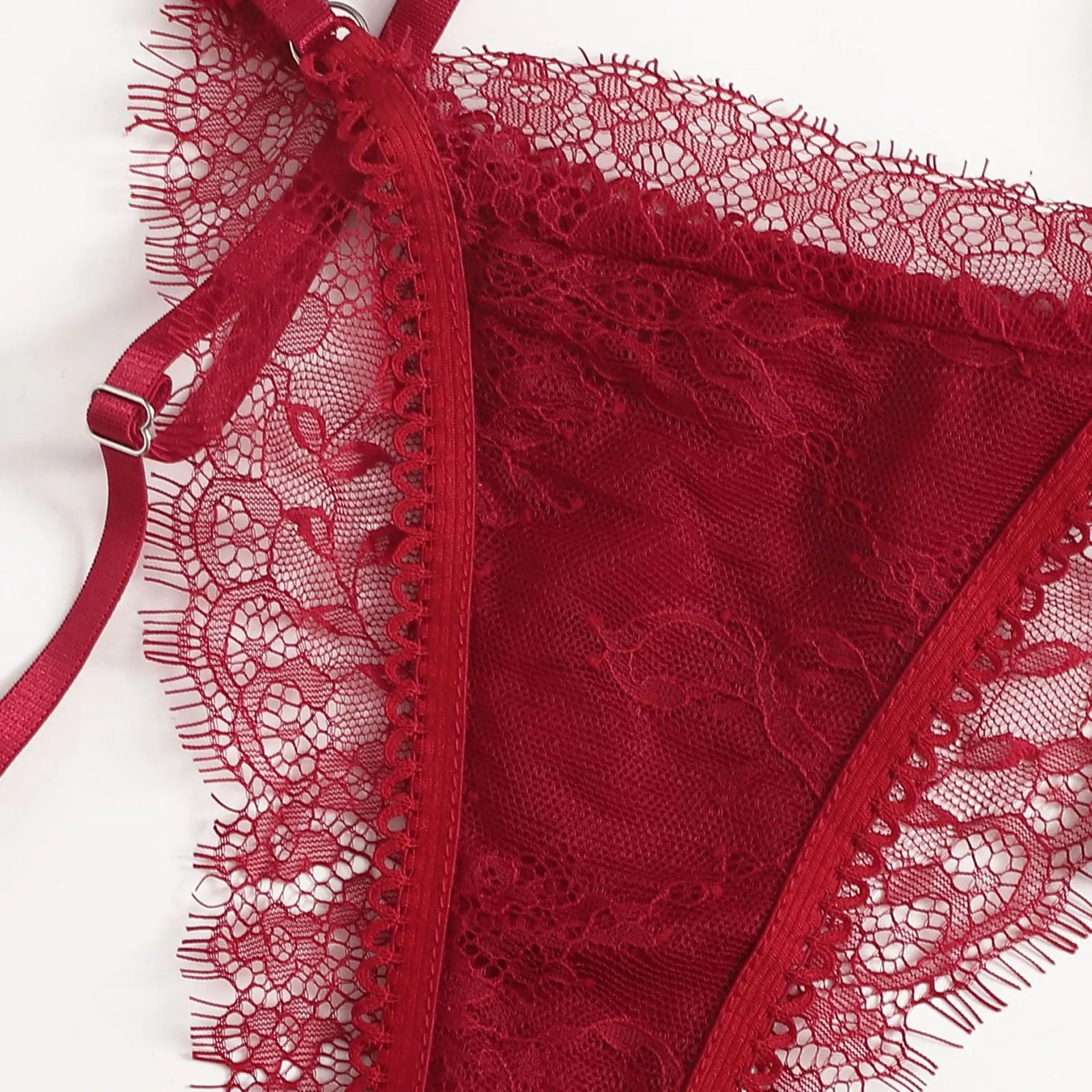 

New Sexy Garter Lingerie Set Red Flower Embroidery Lace Underwire Bra Thong Suit Ladies Underwear Set