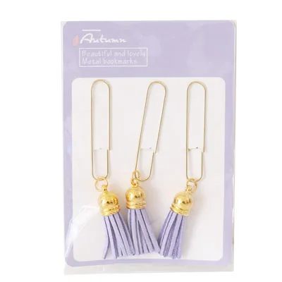 TUTU new creative cute tassel metal memo paper Golden clips set index bookmark for books office school stationery supplies H0320 - Цвет: purple