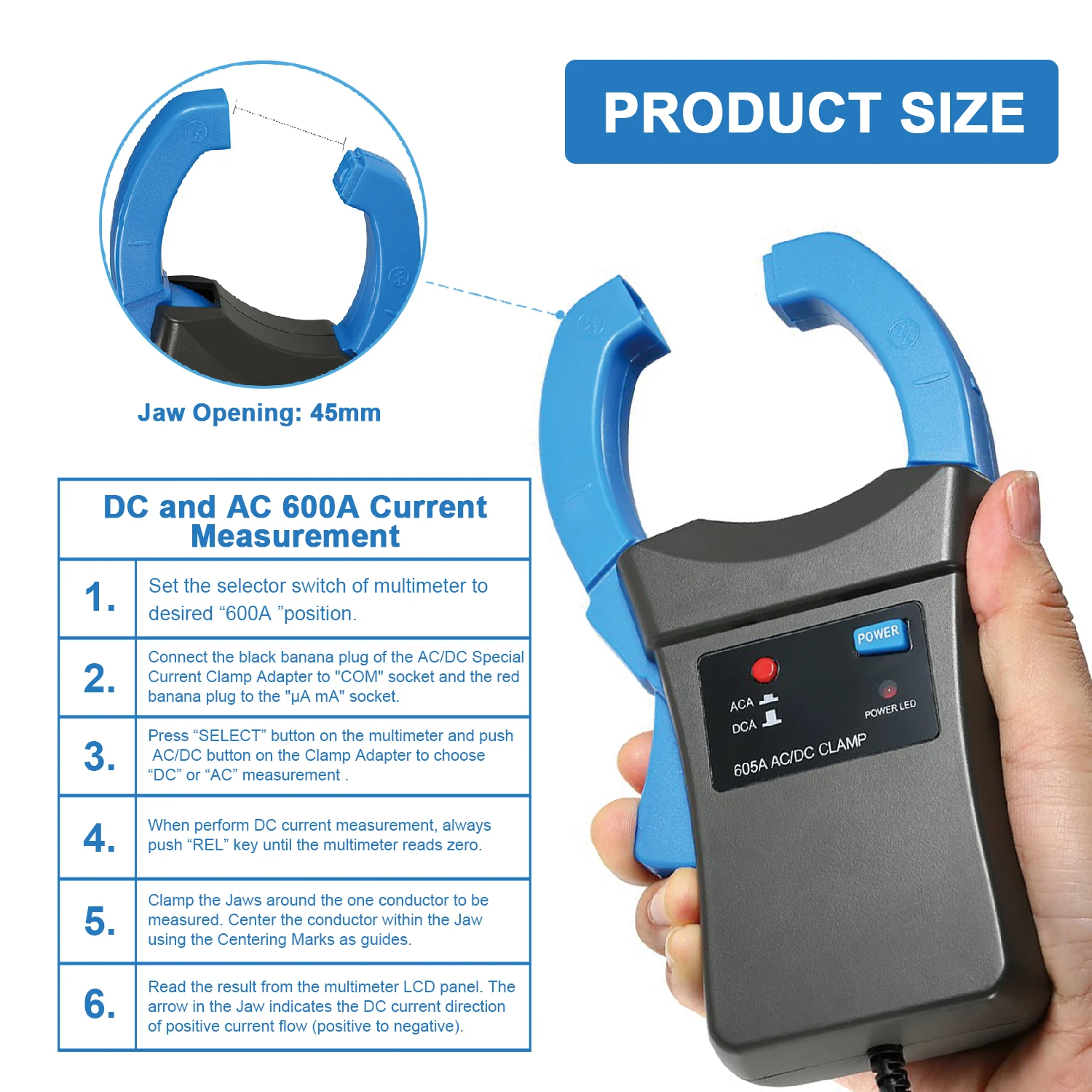 Holdpeak HP-605A AC DC Цифровой мультиметр с клещами для 600A Зажим адаптер Высокая точность