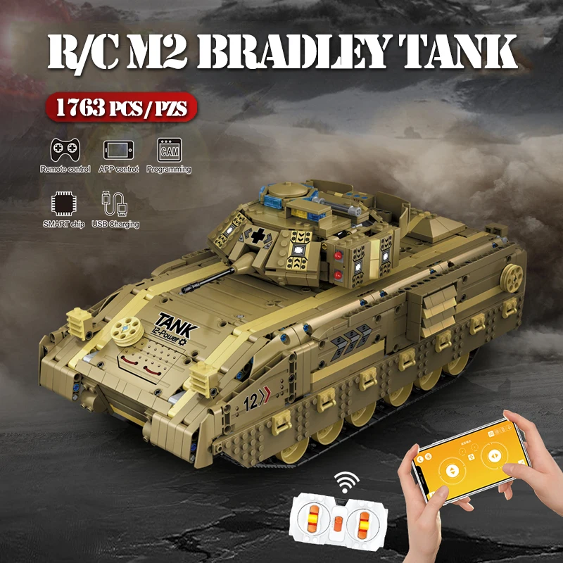 1763 шт RC военный M2A2 боевой танк строительные блоки приложение пульт
