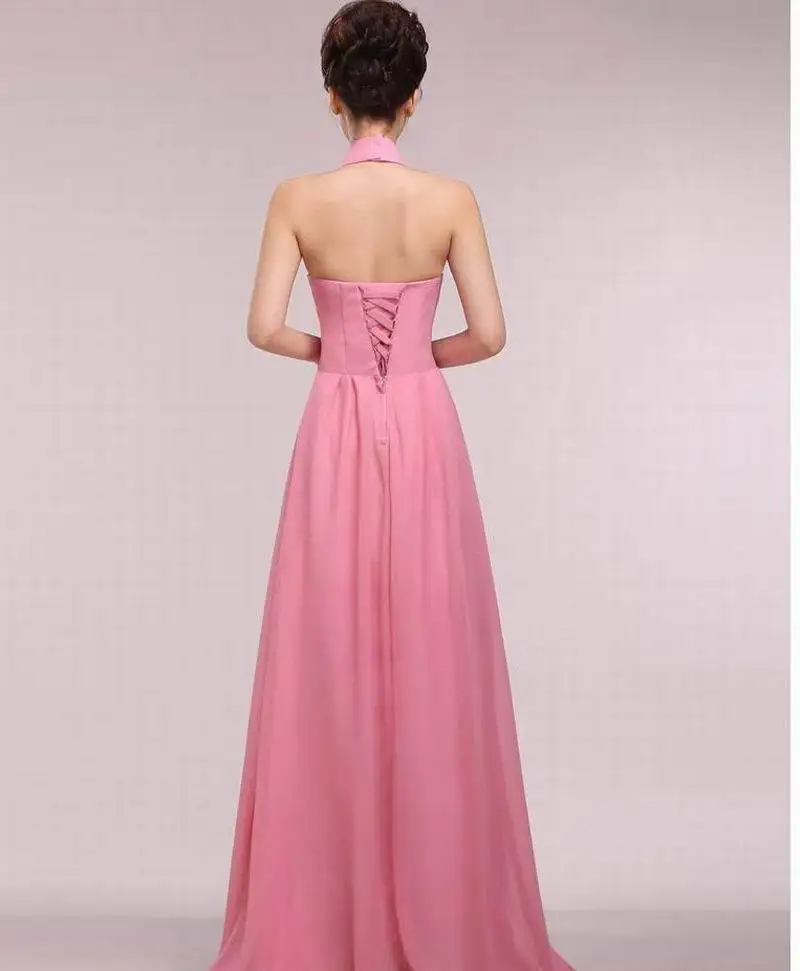 Женское шифоновое вечернее платье с лямкой на шее длинное официальное выпускной