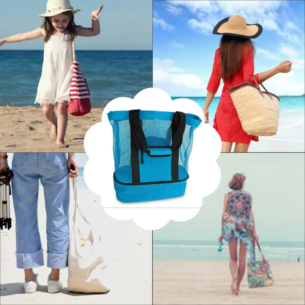 Practical Portable Picnic Bag Mesh Outdoor Durable Double Compartment Oversized Zipper Closure Beach Tote | Дом и сад