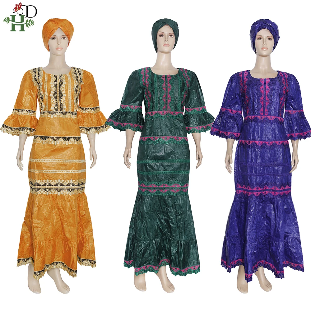 От H &amp D (4XL размера плюс платье дамы 2021 Vetement Femme базин с вышивкой и кружевом платья