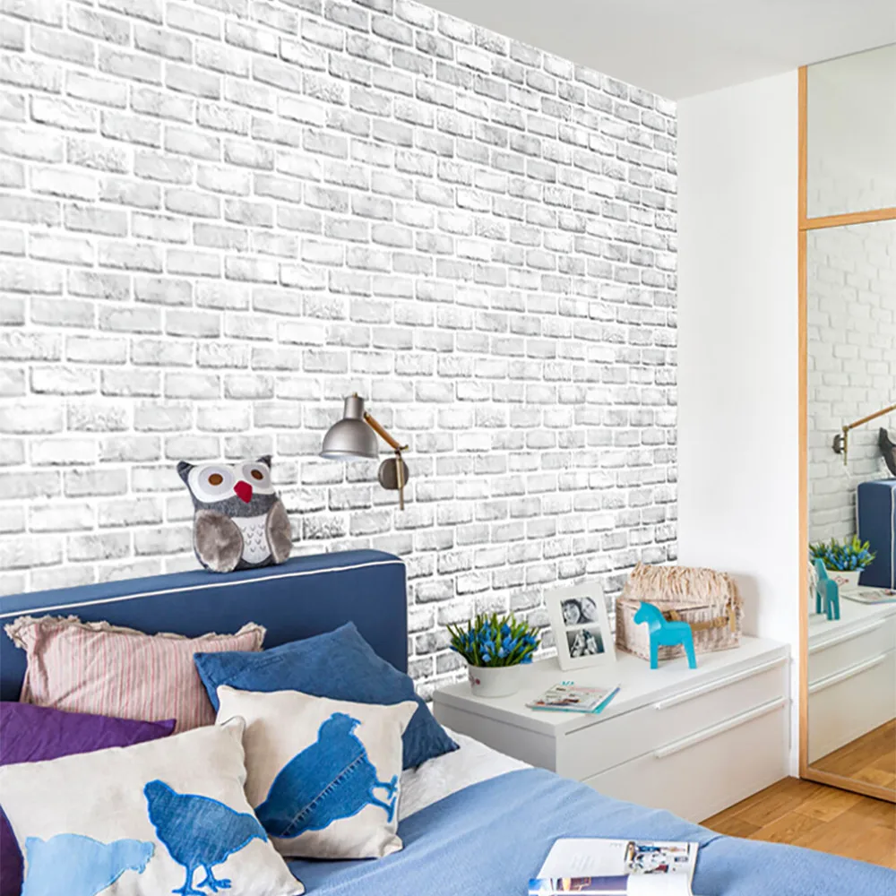 Белая кирпичная Наклейка на стену 3D кирпич камень деревенский эффект