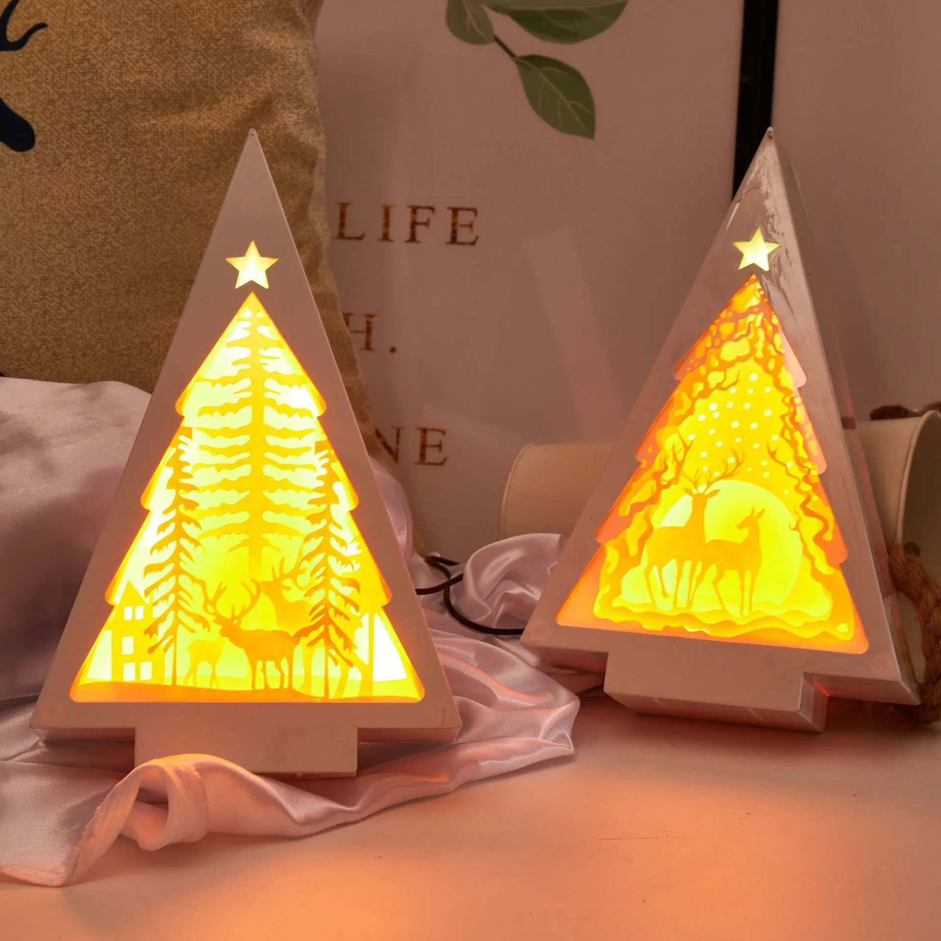 Творческий 3D Бумага резьба лампа прикроватный Спальня Ночной светильник и тени