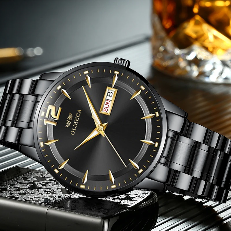 Часы OLMECA мужские кварцевые водонепроницаемые из нержавеющей стали|Кварцевые