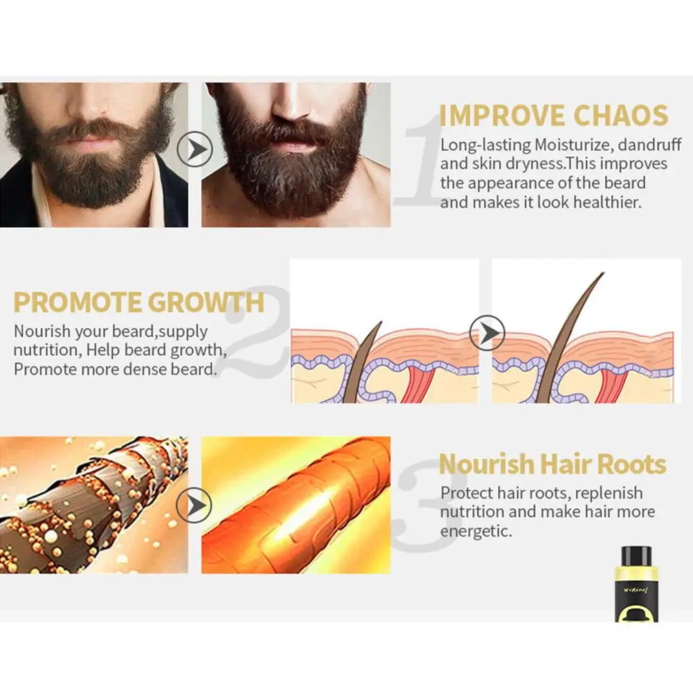 

30ml 100% Organic Beard Oil Hair Loss Products Spray Beard Growth Essential Oil For Growth Men Thicker Beard Care Oil Product