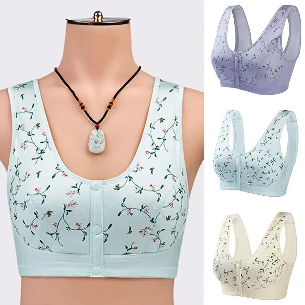 

Vest Bra Floral Print Push Up Brassiere No Underwire Front Buckle Brassiere Sleeping Wide Shoulder Comfortable Underwear