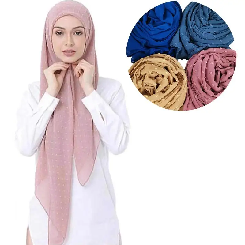 D10 10 шт. Новый шифоновый шарф с помпонами хиджаб шаль повязка на голову простой