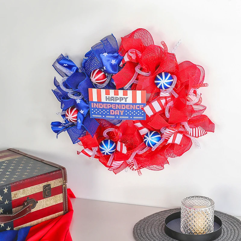 

30cm Patriotic Wreath Independence Day Wreath Porch Front Door Decoration Outdoor Hanging Garland Decor DFK889