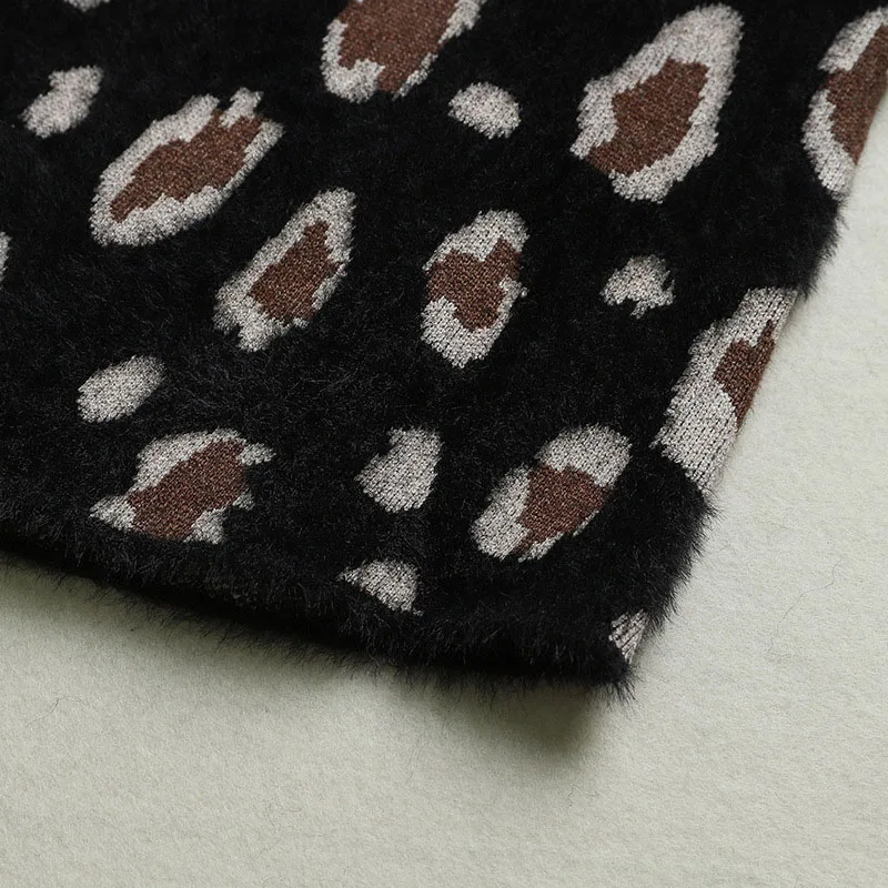 Женская леопардовая юбка вязаная осенне-зимняя плотная кроличья шерсть