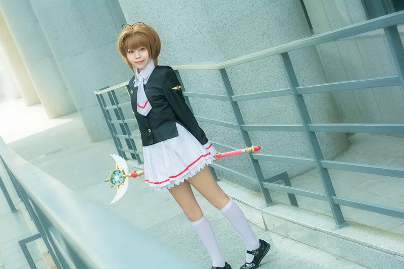 Аниме Косплей карта Captor Sakura платье футболка + юбка пальто галстук парики женский