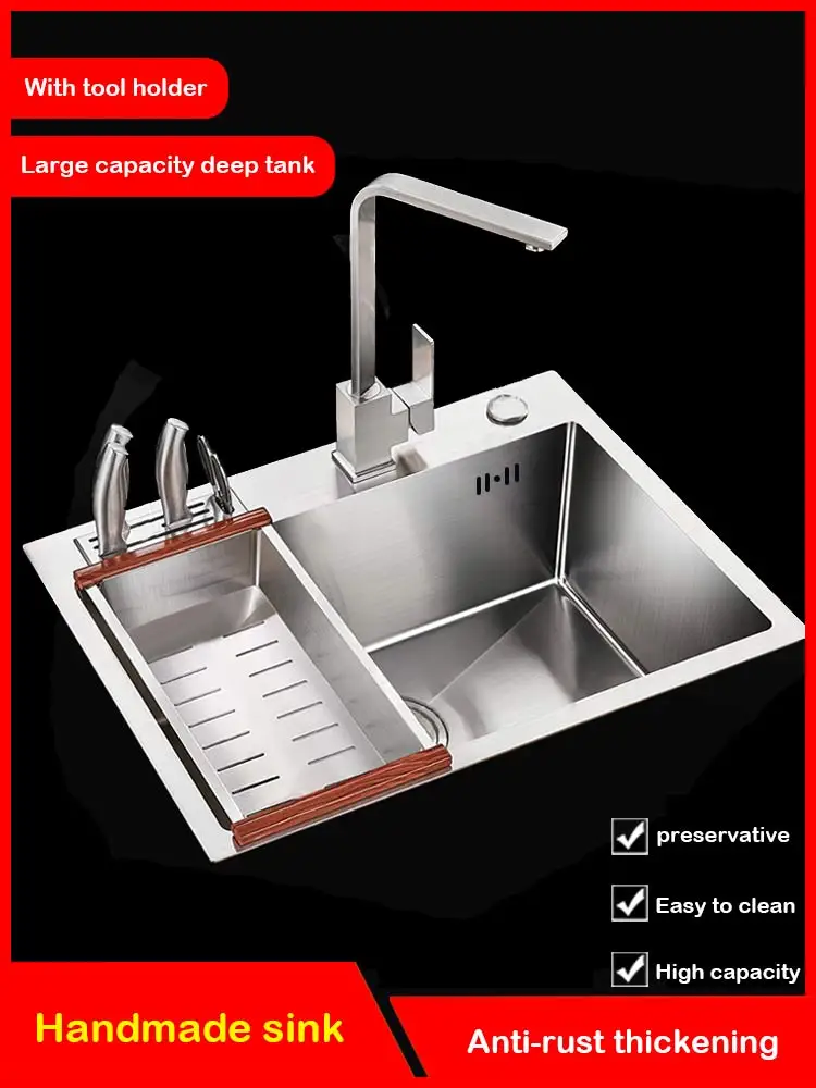 

kitchen sink 304 stainless steel sink handmade knife holder single sink large size sink under counter basin AE02SJ-0012