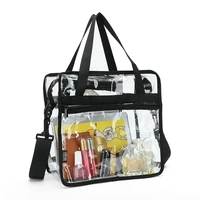 clear tote bag with zipper pockets and detachable shoulder strap