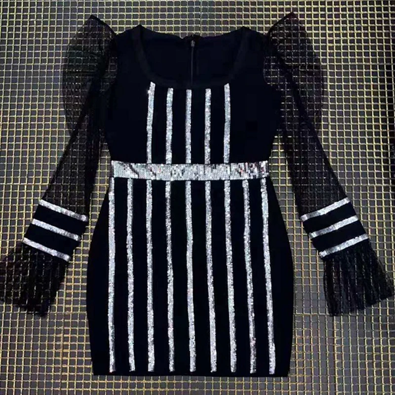 

2019 New Fashion Black Party Sequin With Mesh Elegant Women Dress Outfit Casual Classic Clothing Homecoming Vestidos Wholesale