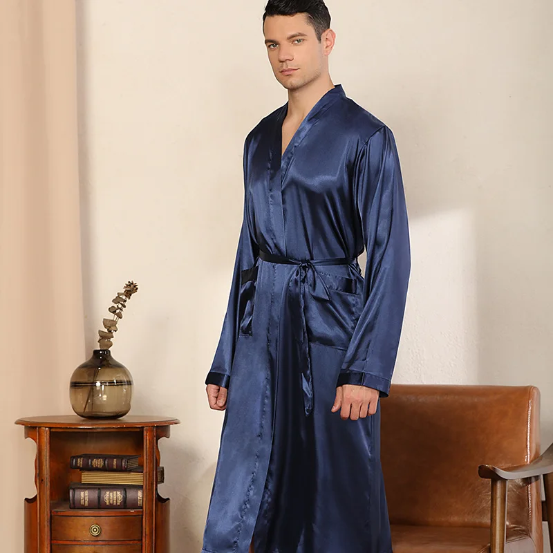 

Men's Kimono Robe Satin Slik Thin Cardigan Nightgowns Loose and Oversize Long Sleeve Spring Autumn Bathrobe Peignoir Men Robe