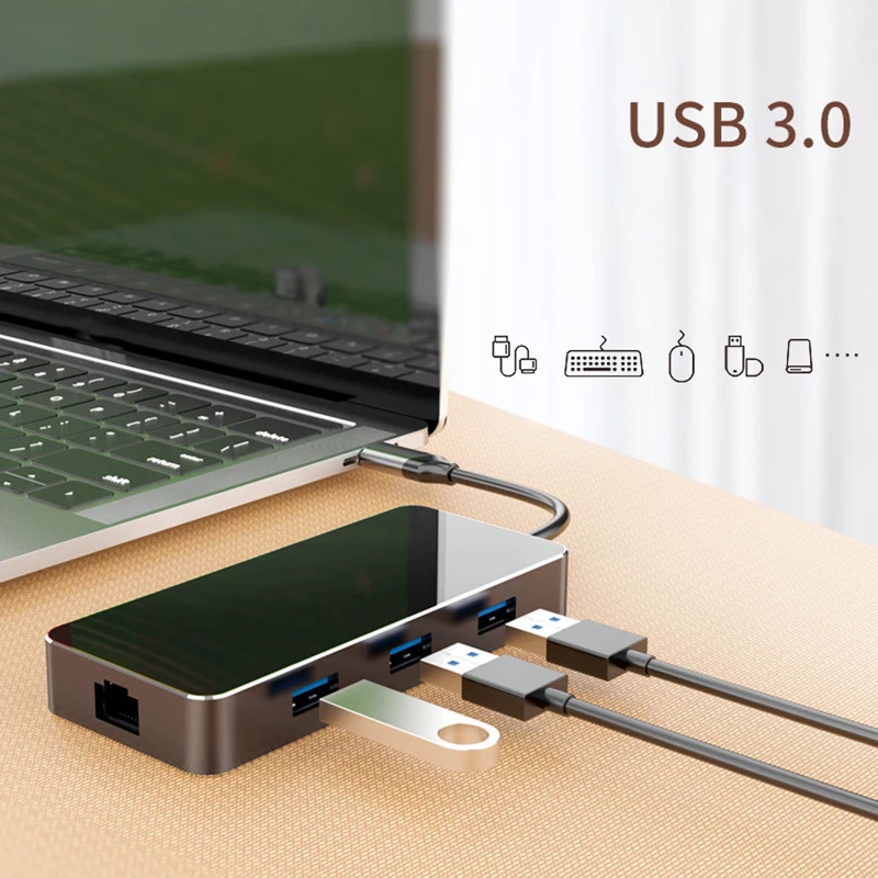 

8 in 1 USB-C HUB Type-C Multiport Card Reader Adapter 4K HDMI for Notebook,Gigabit LAN Port