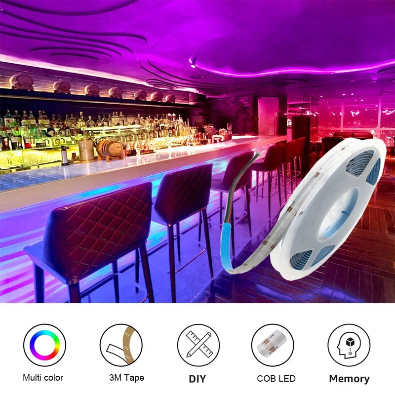 

RGB COB LED STRIP DC24v 768LED/Meter 10mm High Density Ribbon Colorful Wifi/Phone Controlled LED Strip For Party and Decoratio