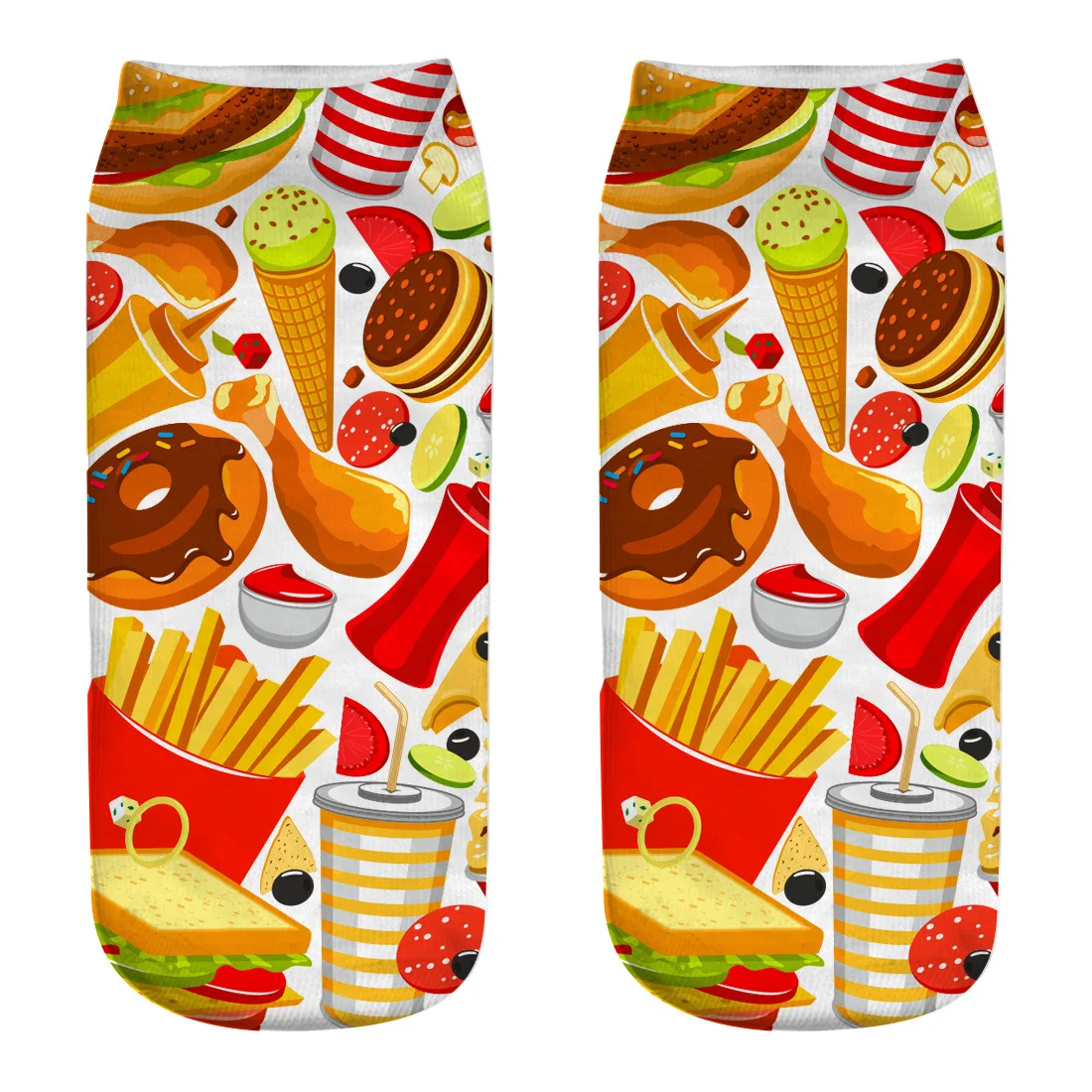 New 3D Print Funny Cute Cartoon chips french fries Unisex Short Socks Creative Colorful Multiple Happy Low Ankle Socks For Women images - 6