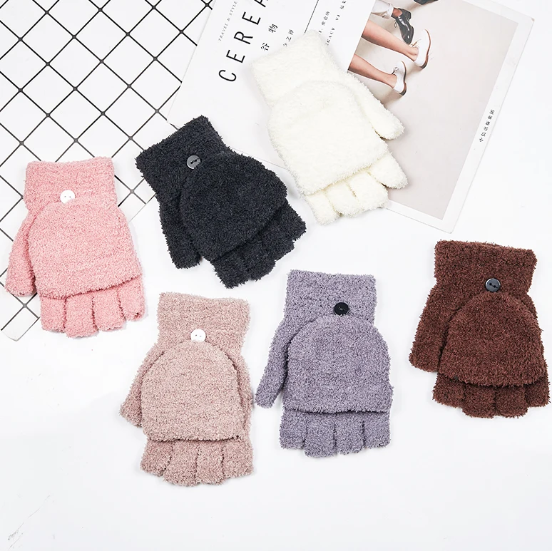 Новинка 2019 модные женские перчатки с открытыми пальцами теплые зимние без