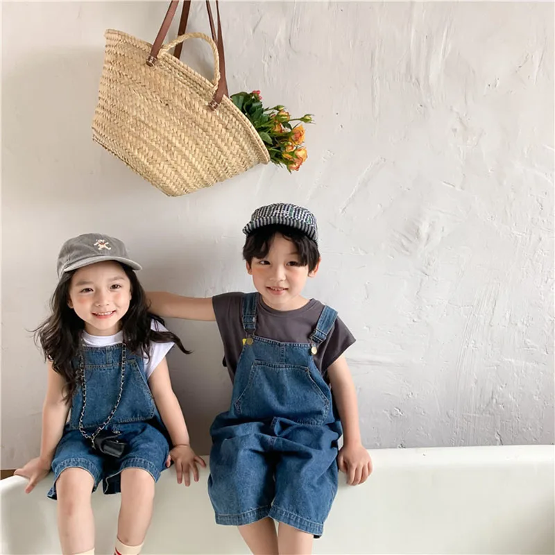 

2021 Summer New Kids Clothes Girls Overalls Denim Pants Loose Boys Clothing