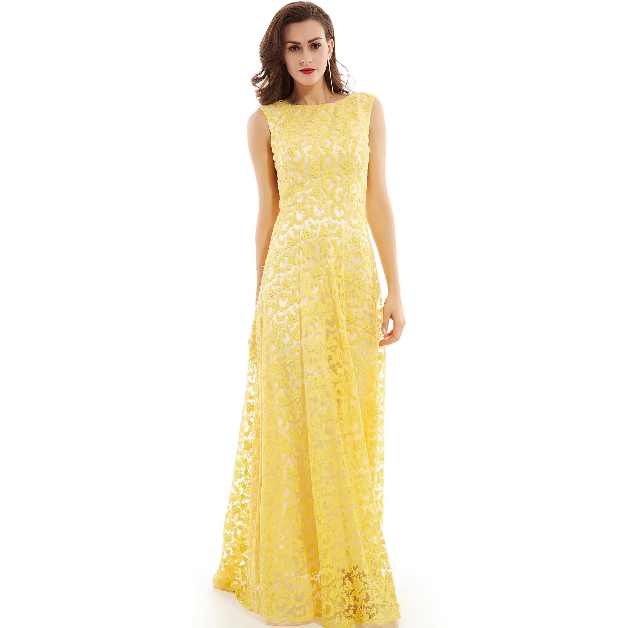 

Tanpell lace long evening dress daffodil scoop sleeveless floor length dress a line appliques off the shoulder new evening gown